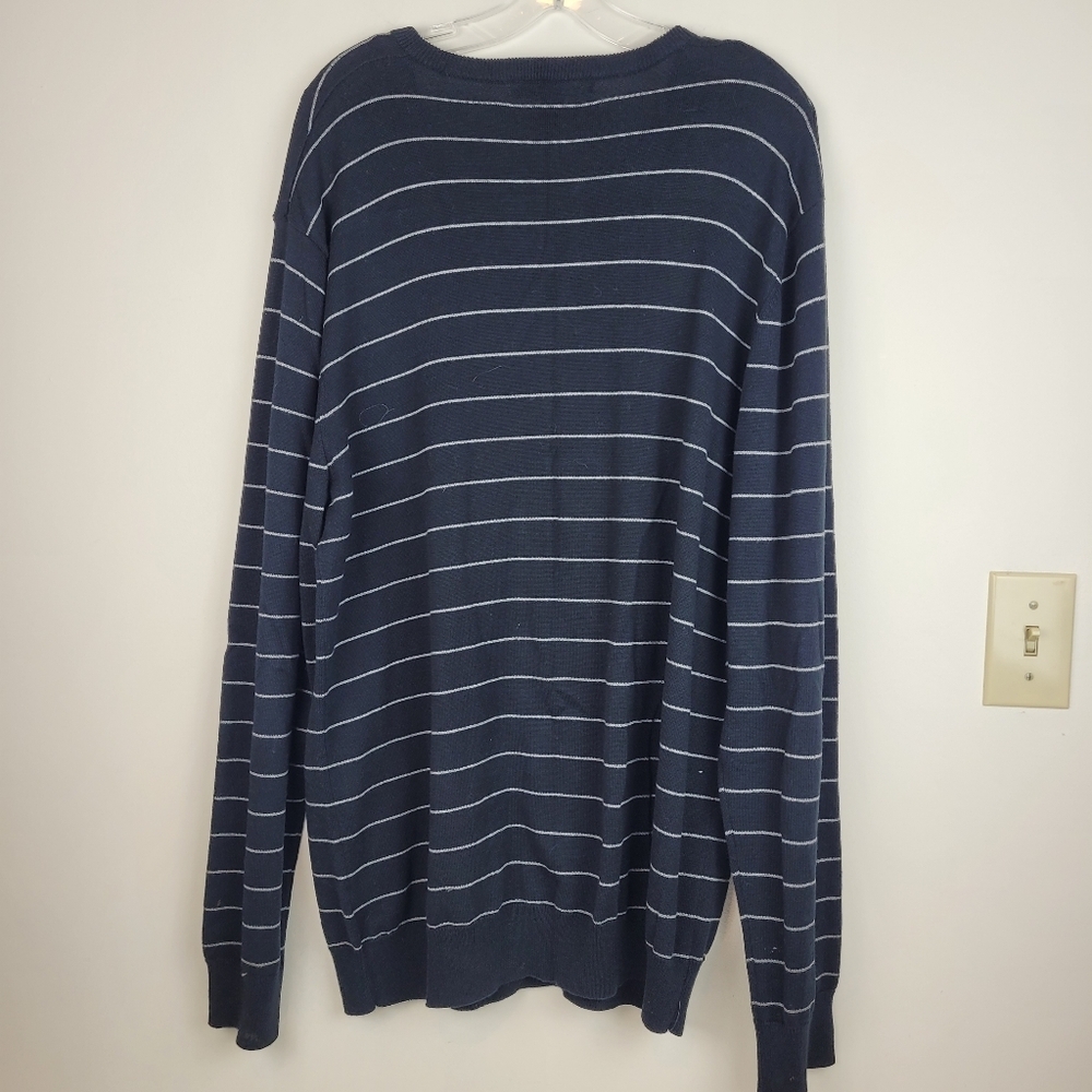 Old Navy Black White Striped Mens V-Neck Cotton Sweater nautical preppy cozy XL - Picture 4 of 10